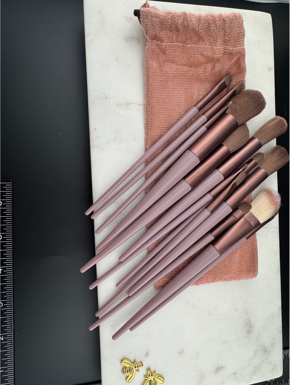 Makeup Brush Set of 13 Soft Mocha Handles in Storage Pouch